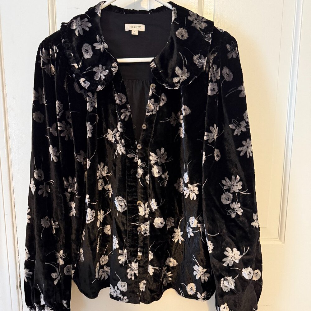 Anthropologie Pilcro Keira Collared Velvet Blouse